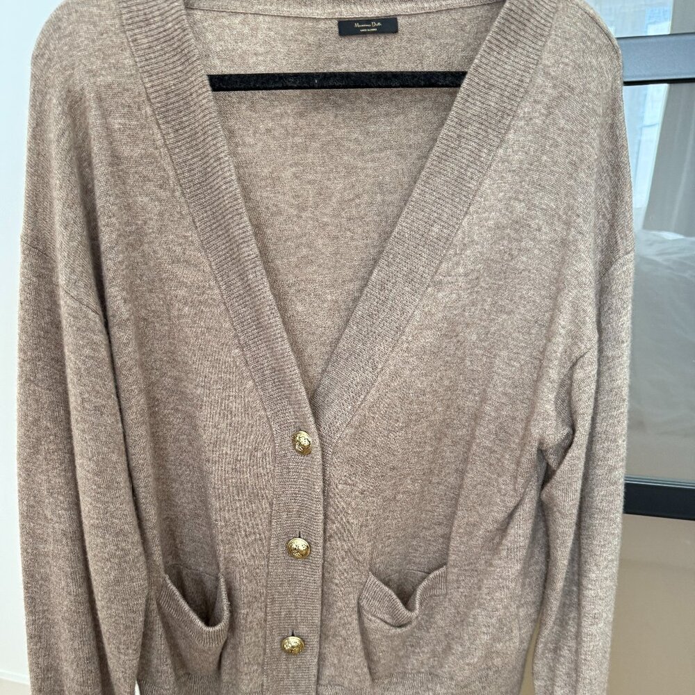 MASSIMO DUTTI Beige Tan Taupe Wool Cardigan Size L